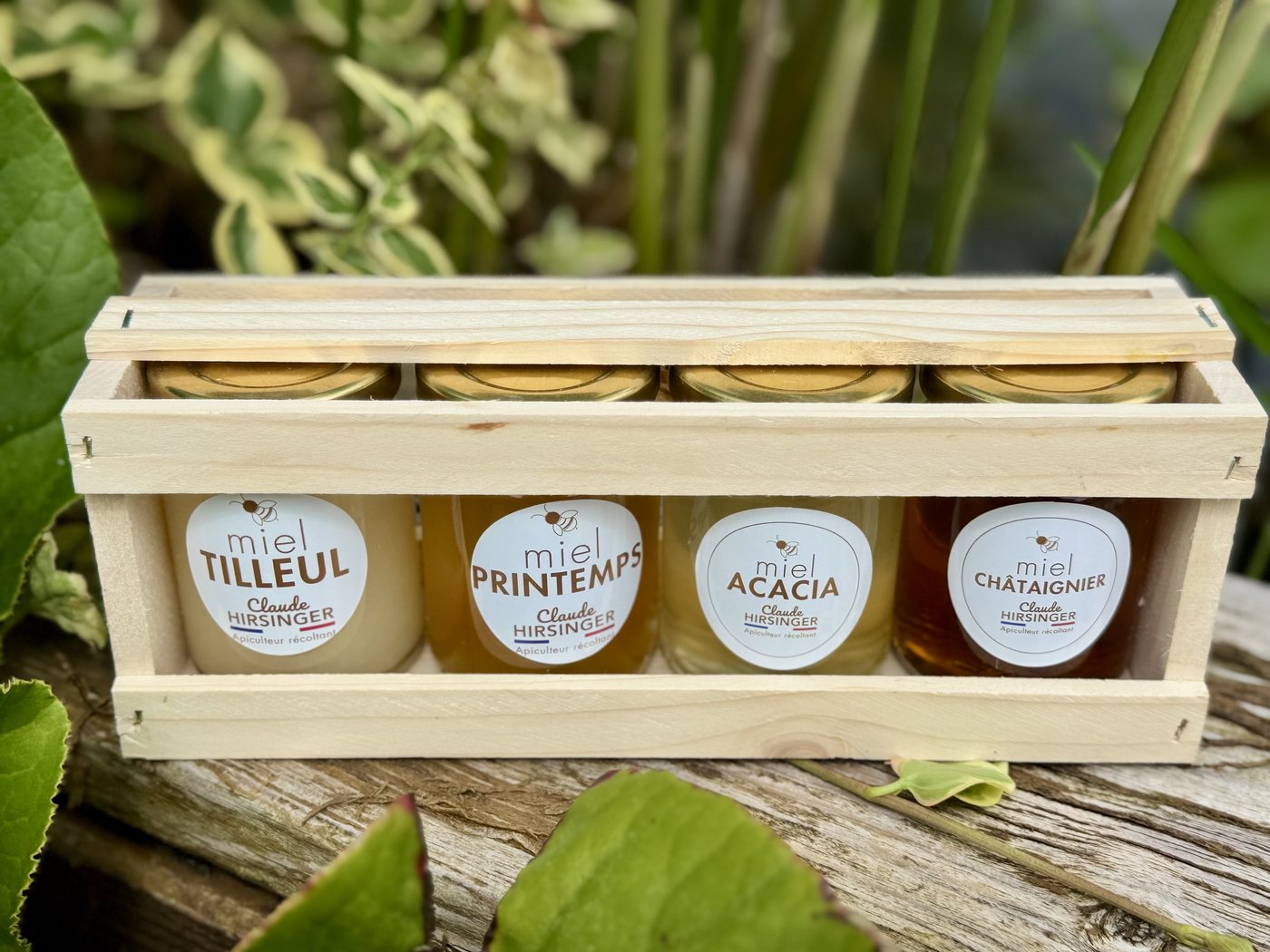Coffret bois de quatre miels Hirsinger